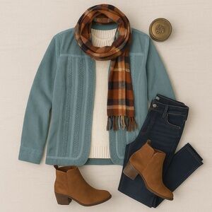 Chico's Teal Jacket with Cream Jacket